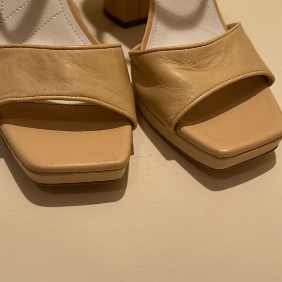 Franco Sarto Womens 10 Dima Block Heel Leather Sandals Beige Tan Ankle Strap New - Picture 8 of 16